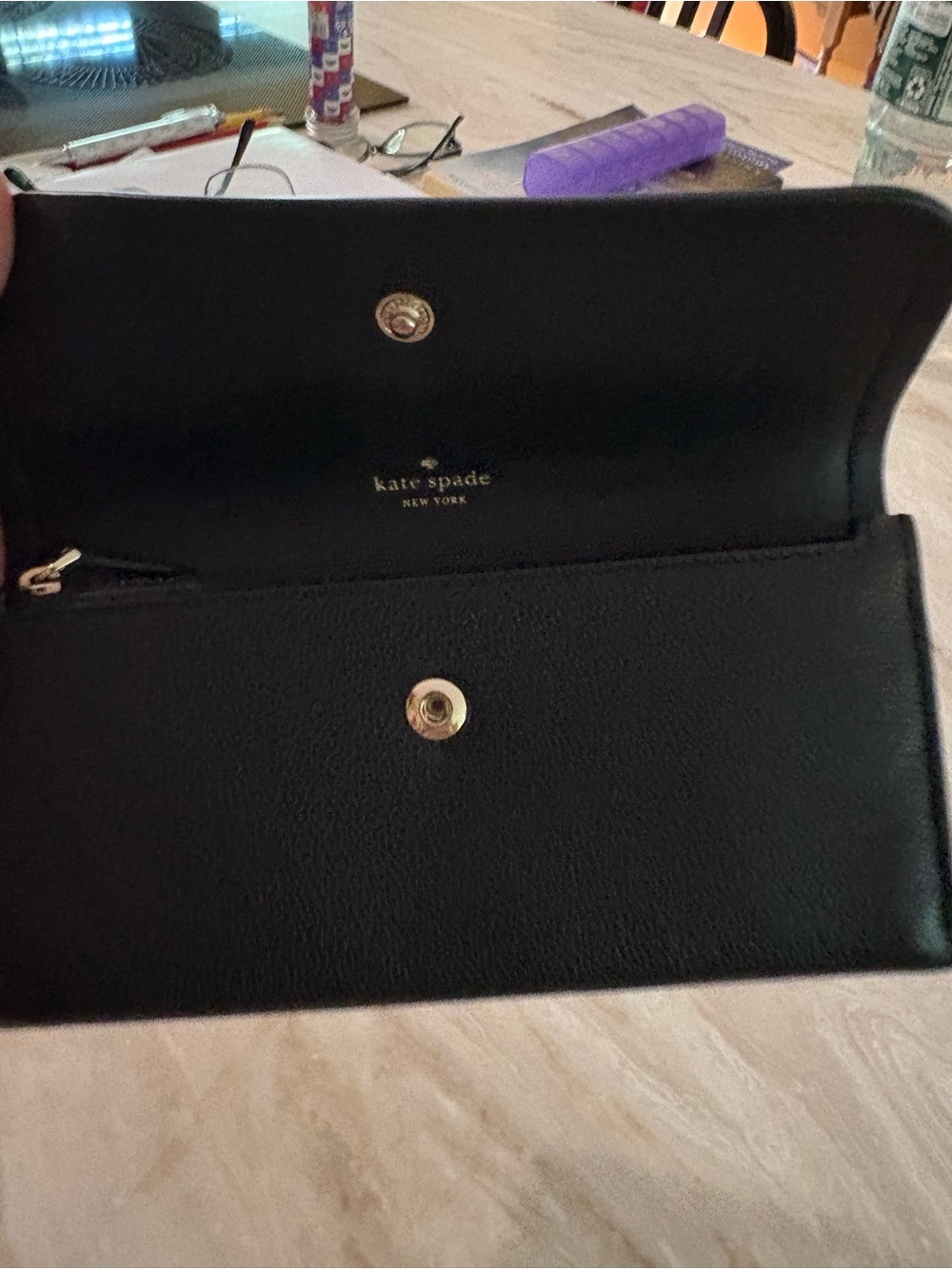 kate spade black leather continental wallet with gold logo - Picture 3 of 10